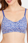 Rosaline Everyday Double Layered Non-Wired 3/4th Coverage  T-Shirt Bra - Blue Leafy Buds Print — thumbnail 4